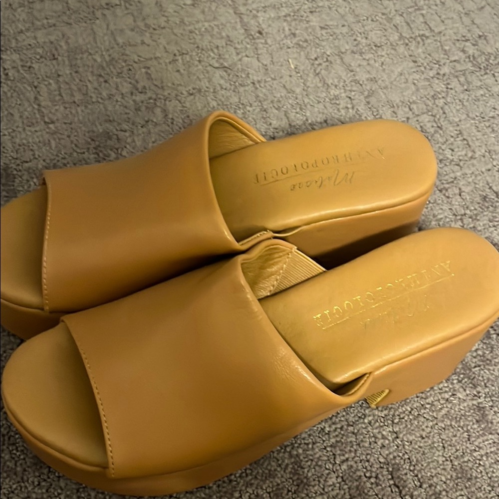 Anthropologie Tan Leather Mules Contemporary Design